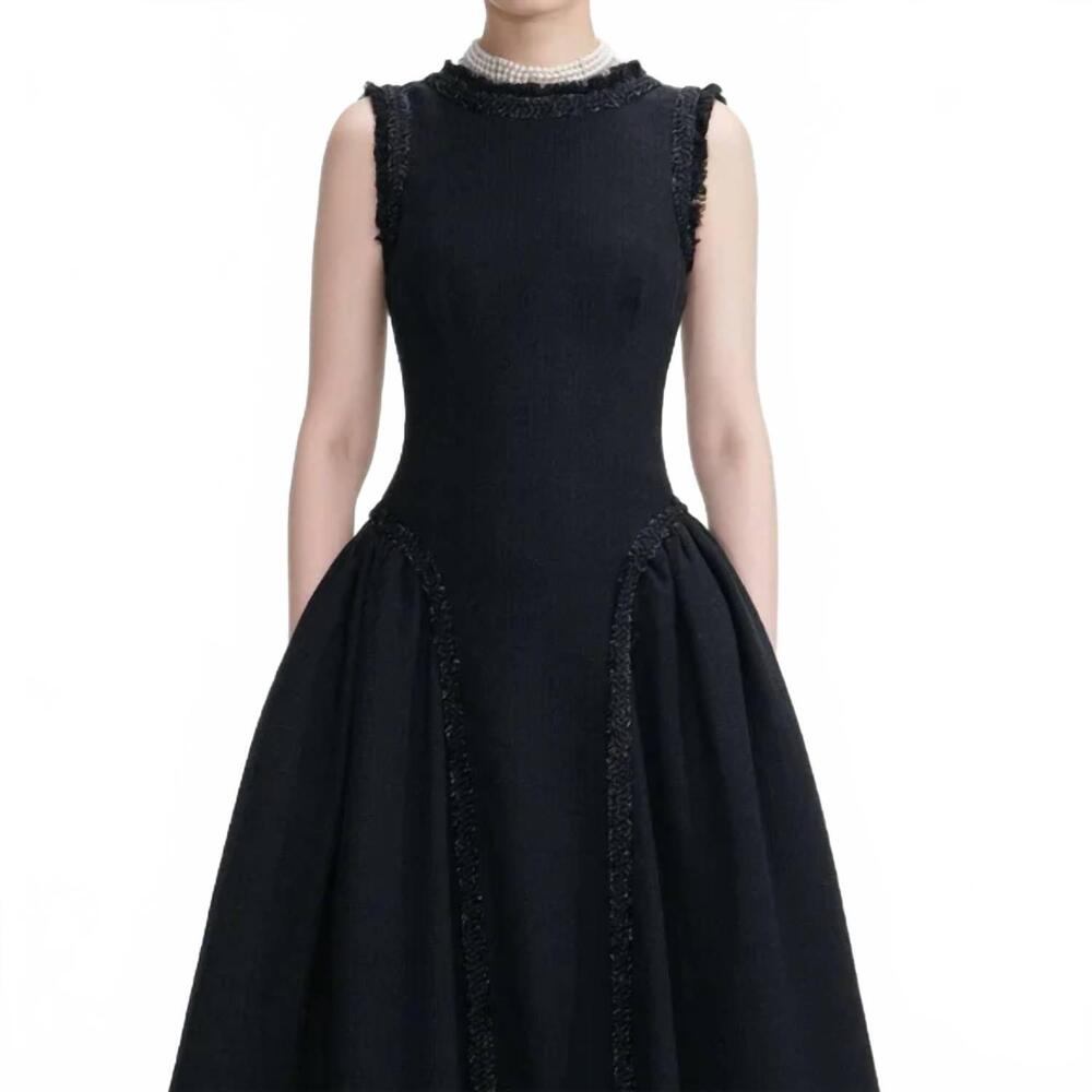 NEW SELF-PORTRAIT boucle sleeveless midi dress in black - Picture 2 of 2